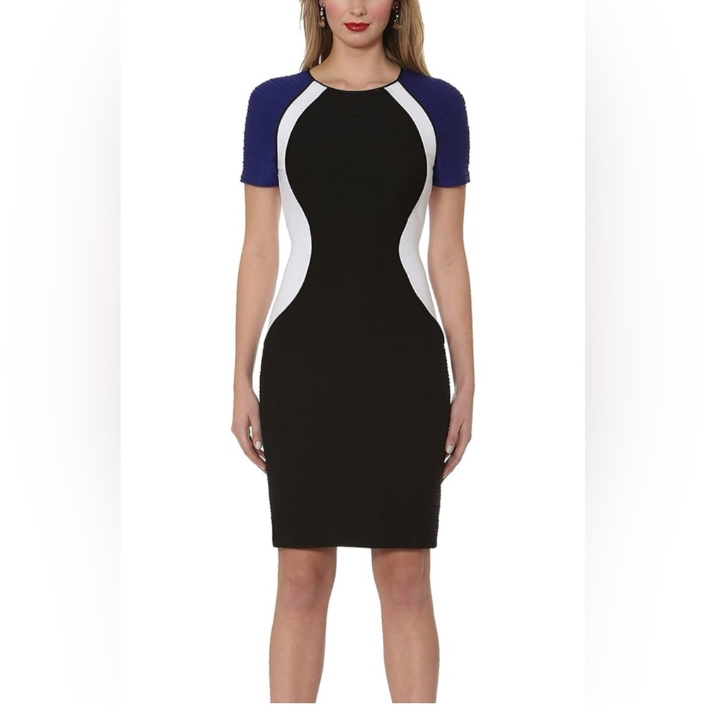 Antonio Melani Illusion Hourglass Sheath Dress | Black Blue White | Size 4